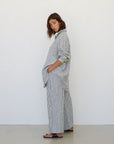 Wide Leg Linen Pant - Charcoal Stripe