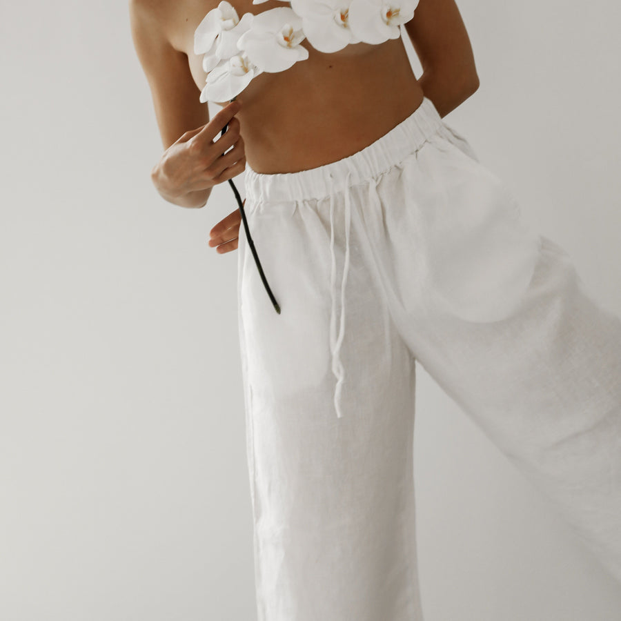 Drawstring Linen Pant - Sundae White